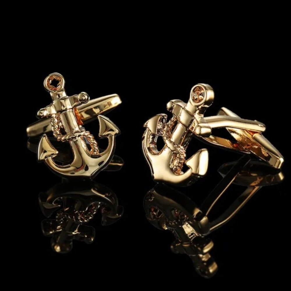 Anchor Themed Cufflinks Gold Color Copper Mens Accessories Pair